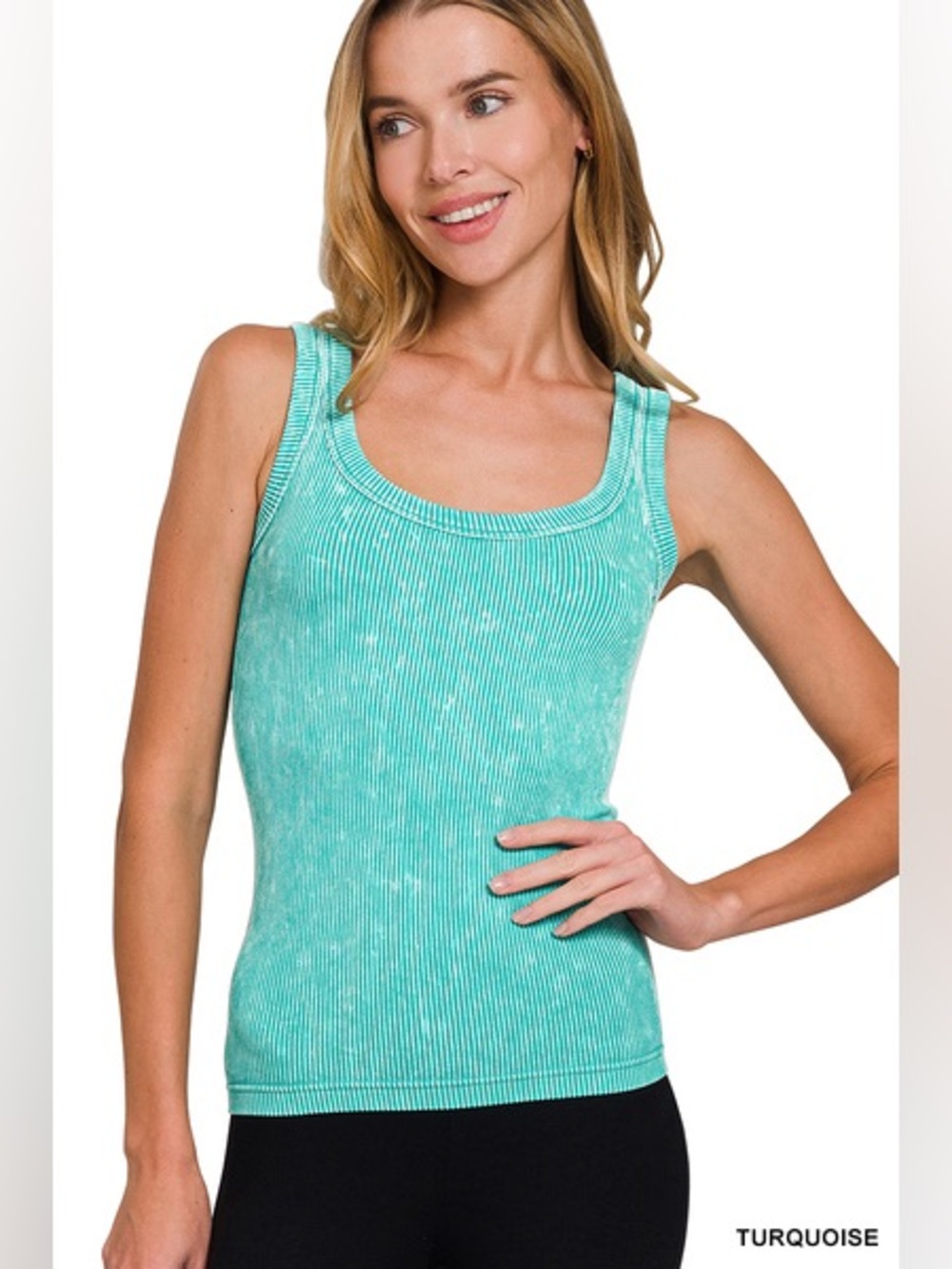Zenana Outfitters Turquoise Ribbed Scoop Neck Tank